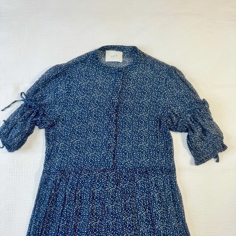 JUST Female Zoe Midi Dress Navy Floral Women's Small Peasant Scandi Boho Indie - Picture 8 of 16